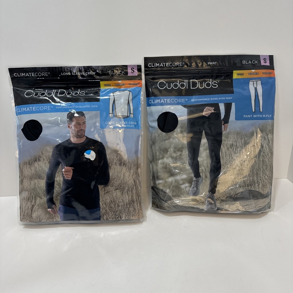 Cuddl Duds Climatecore S Shirt & Pants Set Black Men's Baselayer Long Thermals